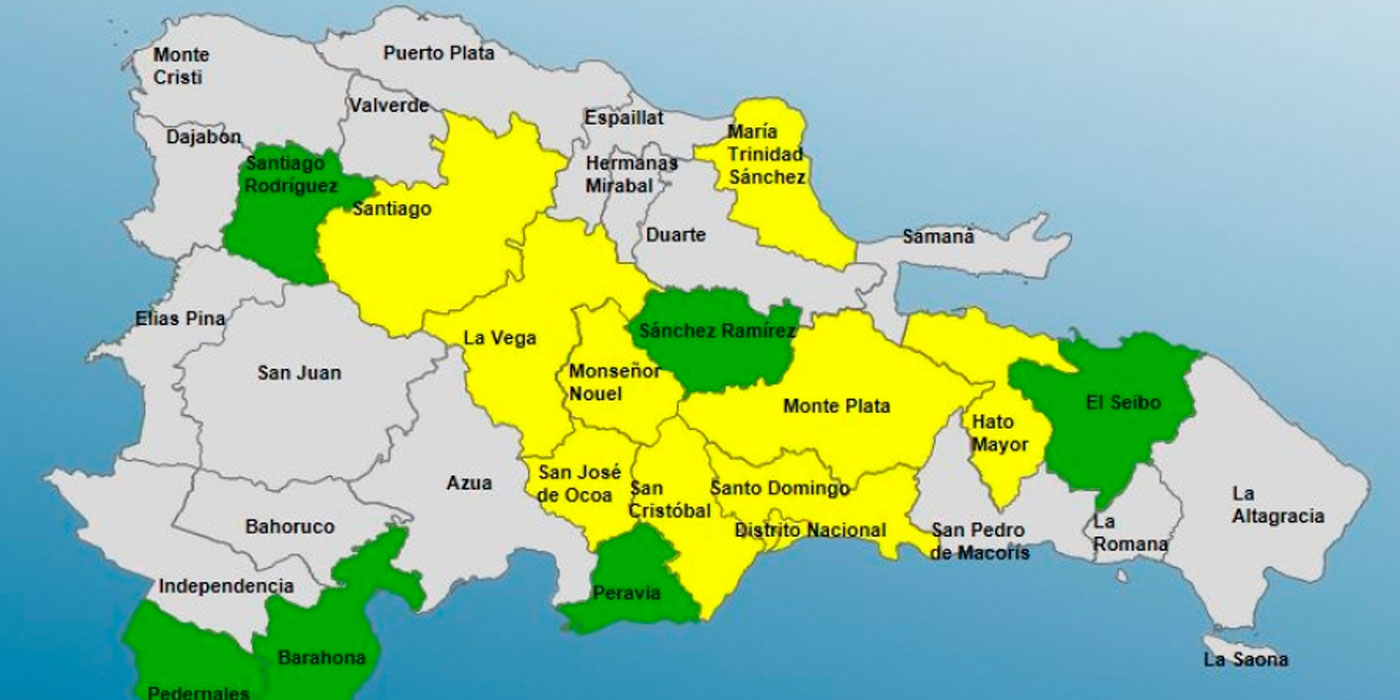 SANTO DOMINGO.- El Centro de Operaciones de Emergencias (COE) elevó a 11 las provincias en alerta amarilla y mantiene cinco en verde, mientras que reportó 22 acueductos fuera de servicio debido a las lluvias registradas en la últimas horas producto d NULL